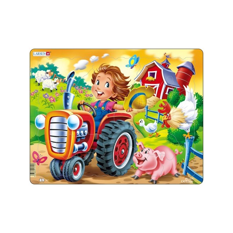 Puzzle Copil la Ferma pe Tractor, 15 Piese Larsen LRBM7