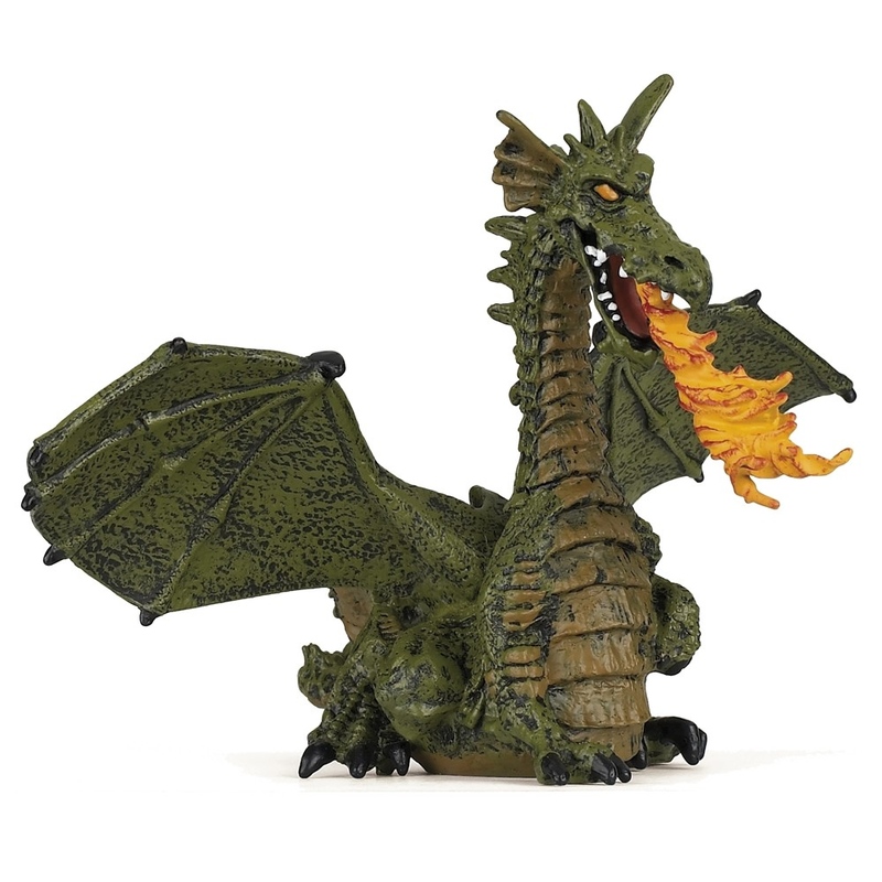 Figurina Papo - Dragon verde inaripat cu flacara