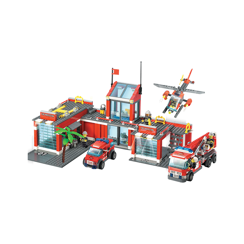 Set complet cuburi constructie MyFireBrigade Statie de pompieri, 744 piese, Blocki