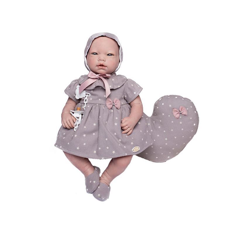 Papusa bebe realist Reborn Laia, cu pernuta maro stelute, 46 cm, Guca