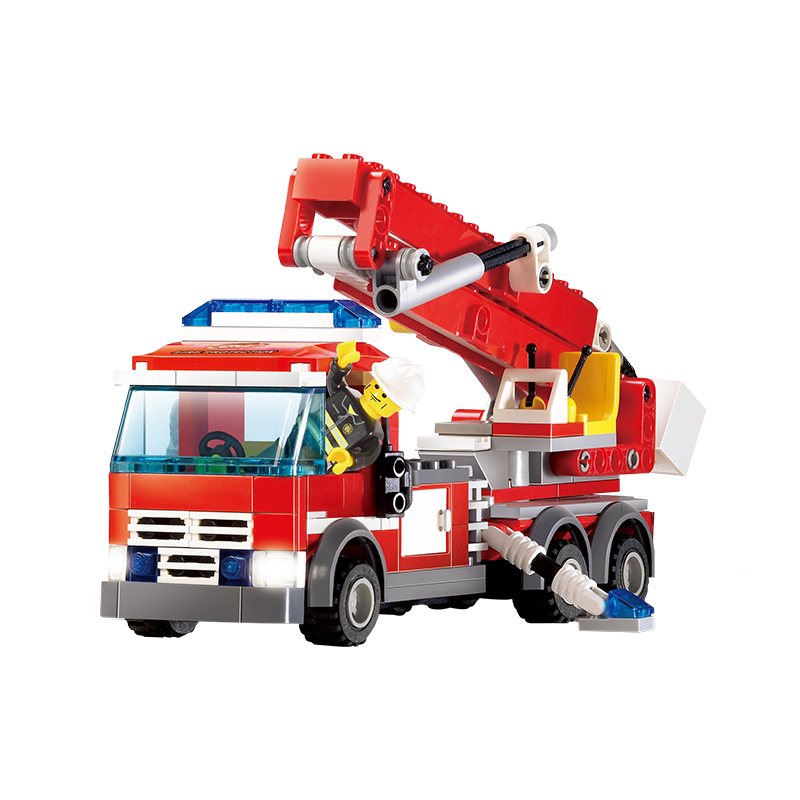 Set cuburi constructie MyFireBrigade Masina autoutilitara de pompieri cu scara, 244 piese, Blocki