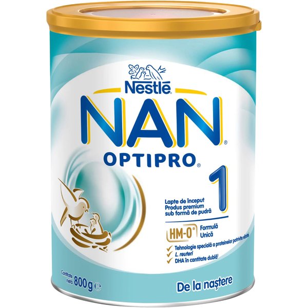 Lapte de inceput pentru sugari Nestlé NAN OPTIPRO 1 HM-O, de la nastere, 800g