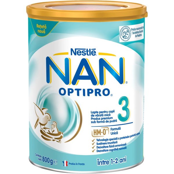 Lapte pentru copii de varsta mica Nestlé NAN OPTIPRO 3 HM-O, intre 1-2 ani, 800g