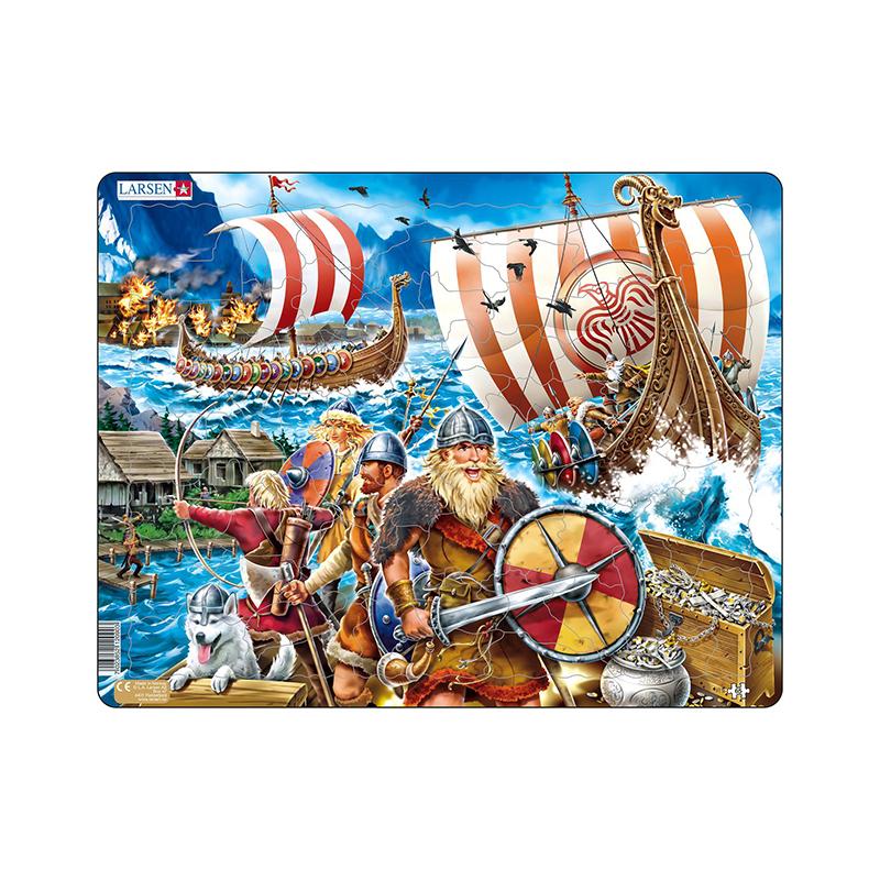 Puzzle maxi Atacul vikingilor, orientare tip vedere, 65 de piese, Larsen