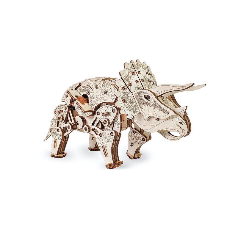 Set constructie cu mecanism Puzzle 3D TRICERATOPS din lemn 283 piese @ EWA