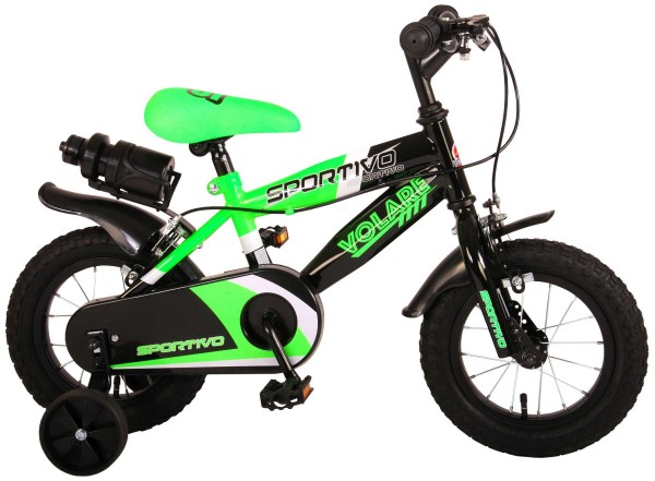 Bicicleta copii Volare Sportivo Verde 12 inch cu 2 frane de mana si sticla apa