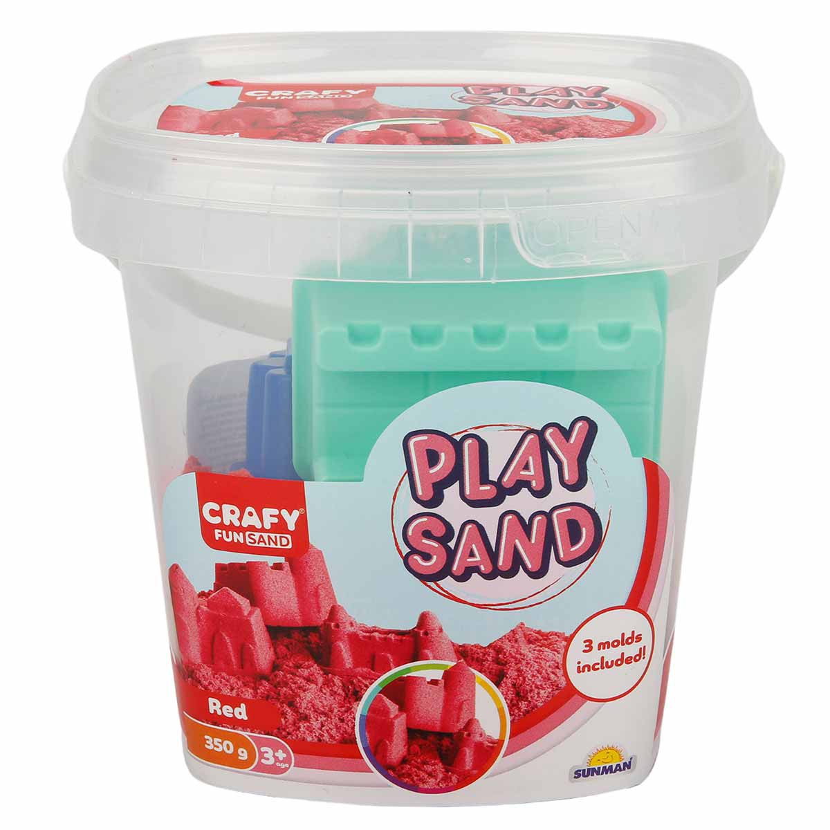 Nisip kinetic Fun Sand 350 gr Rosu si 3 unelte de modelat