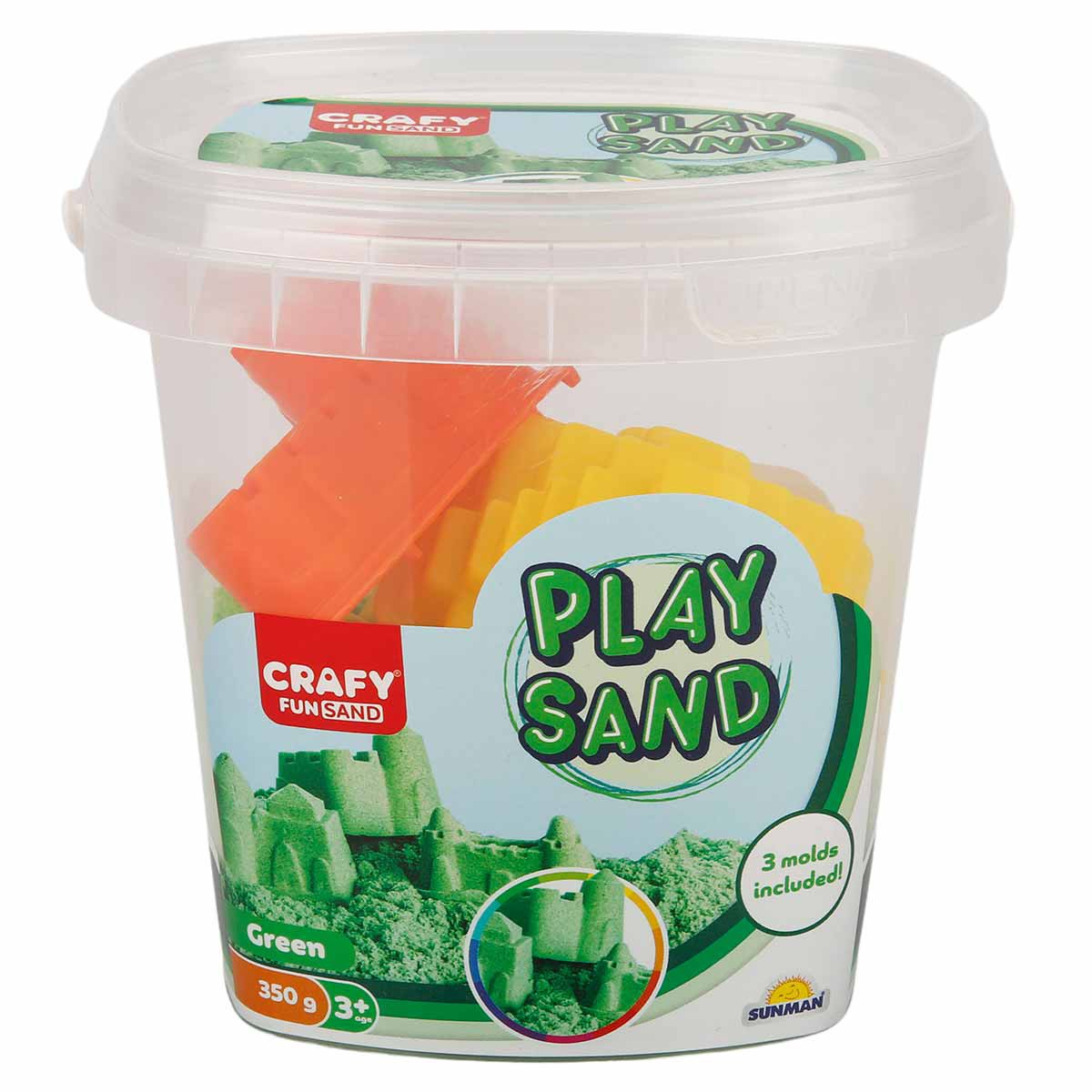 Nisip kinetic Fun Sand 350 gr Verde si 3 unelte de modelat