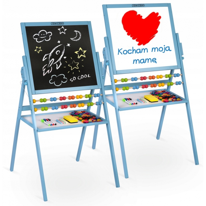 Tabla educationala cu doua fete si accesorii ricokids rk-800, 101 x 54 x 55 cm, albastru