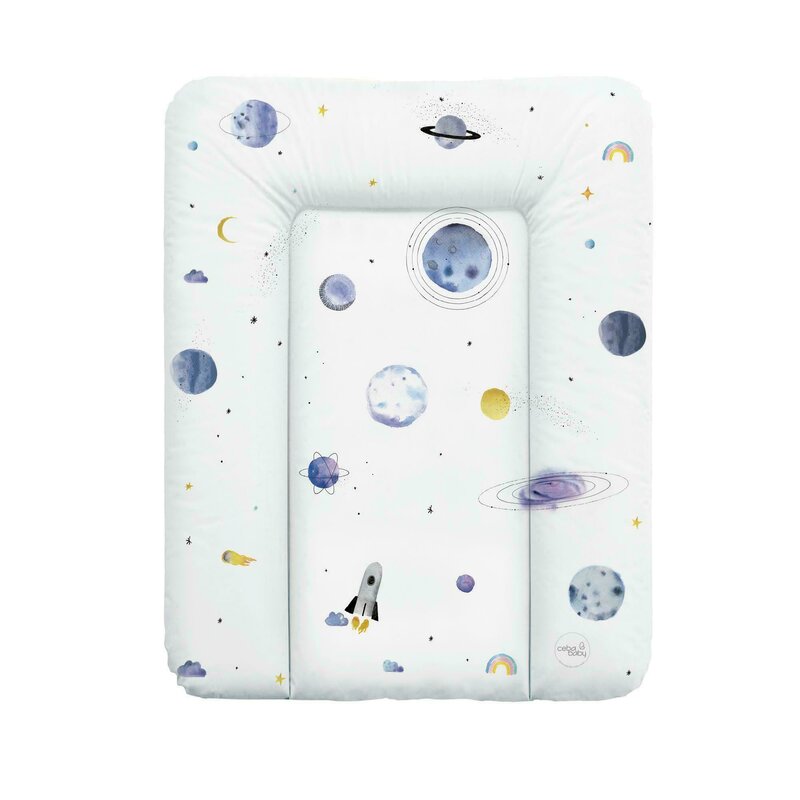 Ceba Baby - Saltea de infasat moale World Universe, Fara ftalati, 70 x 50 cm, Alb/Albastru