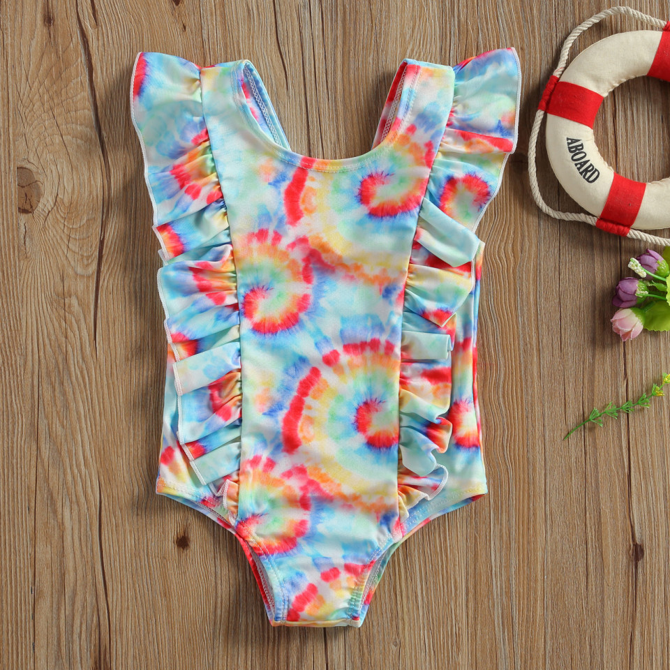 Costum de baie multicolor cu volanne verticale (marime: 120)