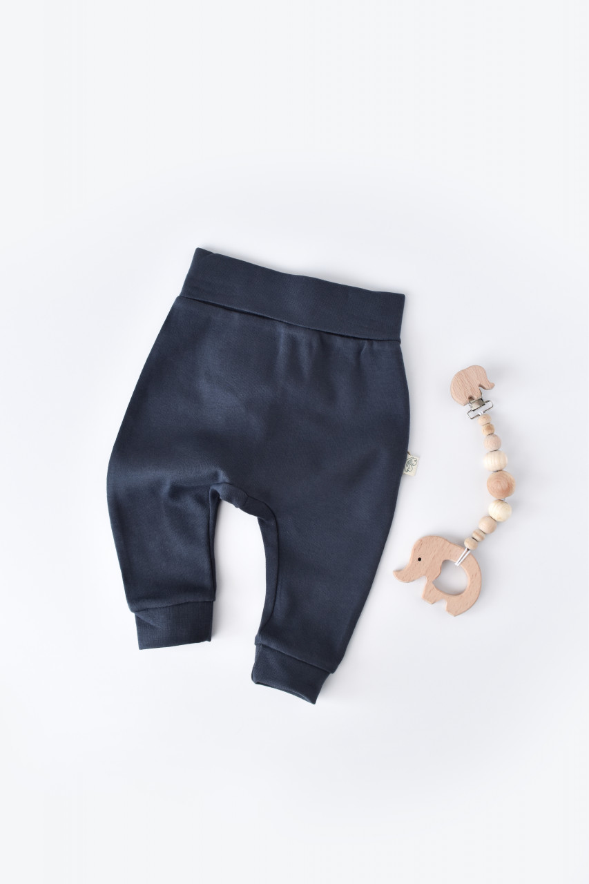 Pantaloni bebe unisex din bumbac organic bleumarin (marime: 9-12 luni)