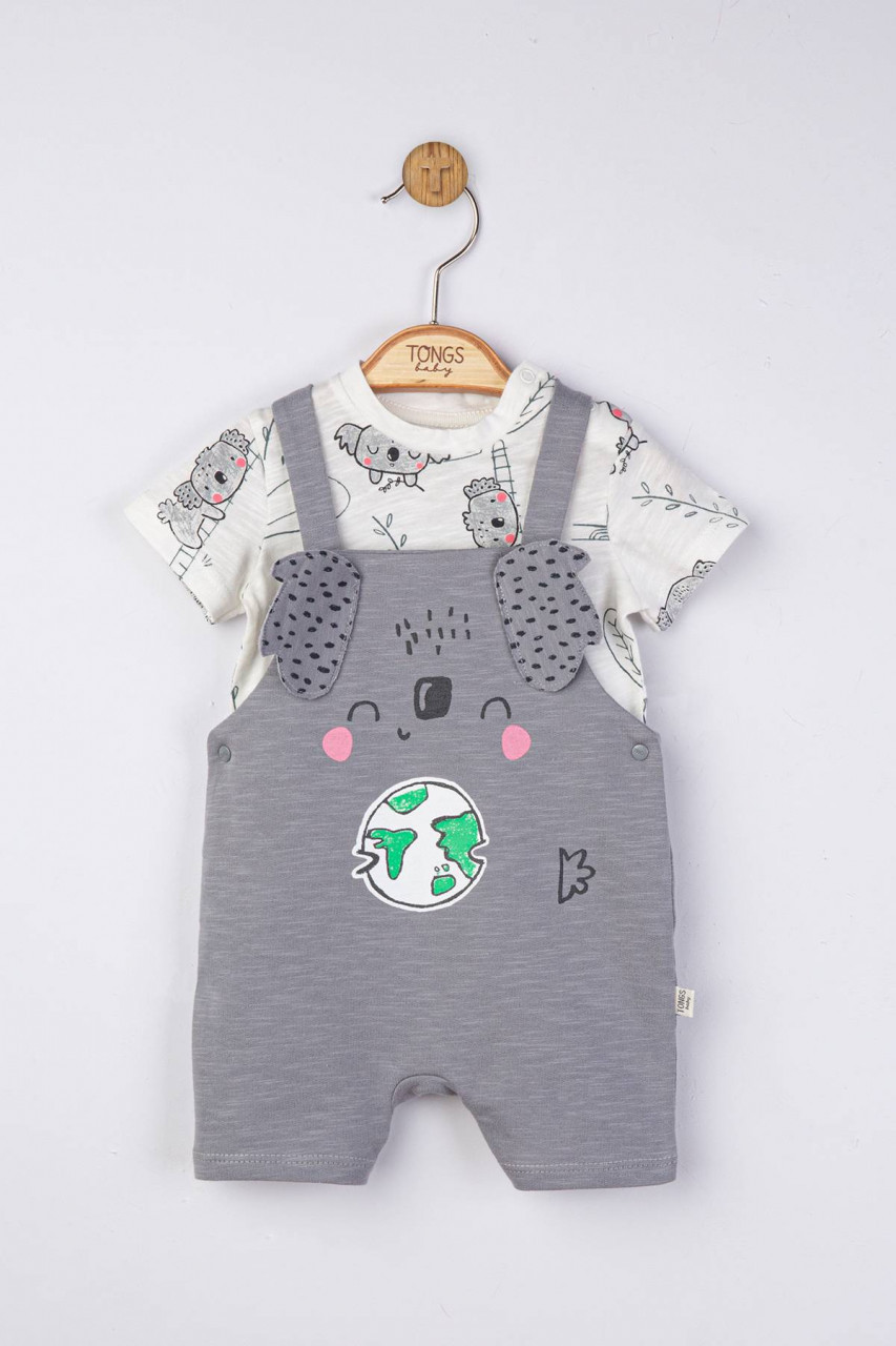 Set salopeta cu tricou de vara pentru bebelusi koala, tongs baby (culoare: gri, marime: 3-6 luni)