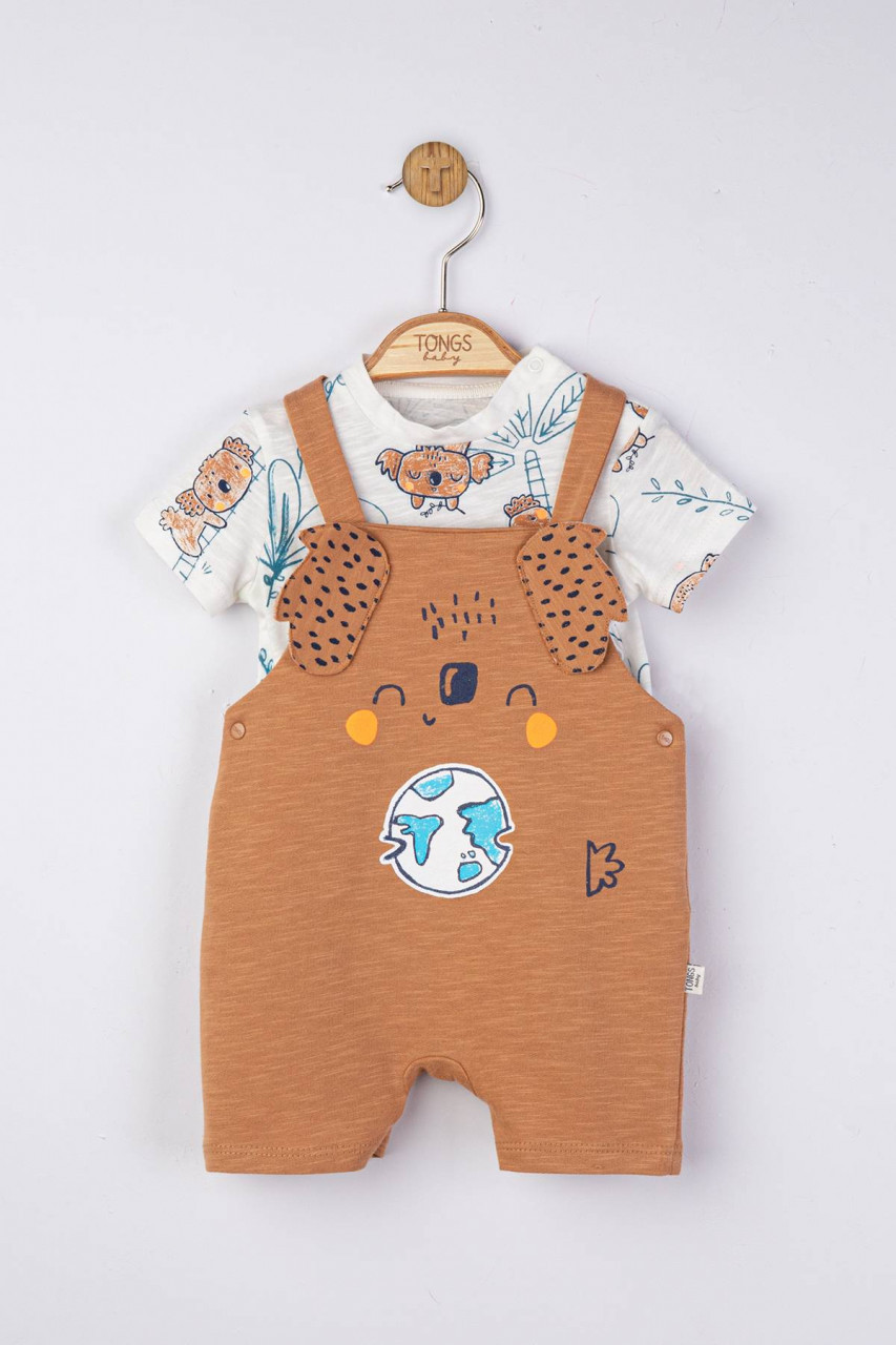 Set salopeta cu tricou de vara pentru bebelusi koala, tongs baby (culoare: maro, marime: 6-9 luni)