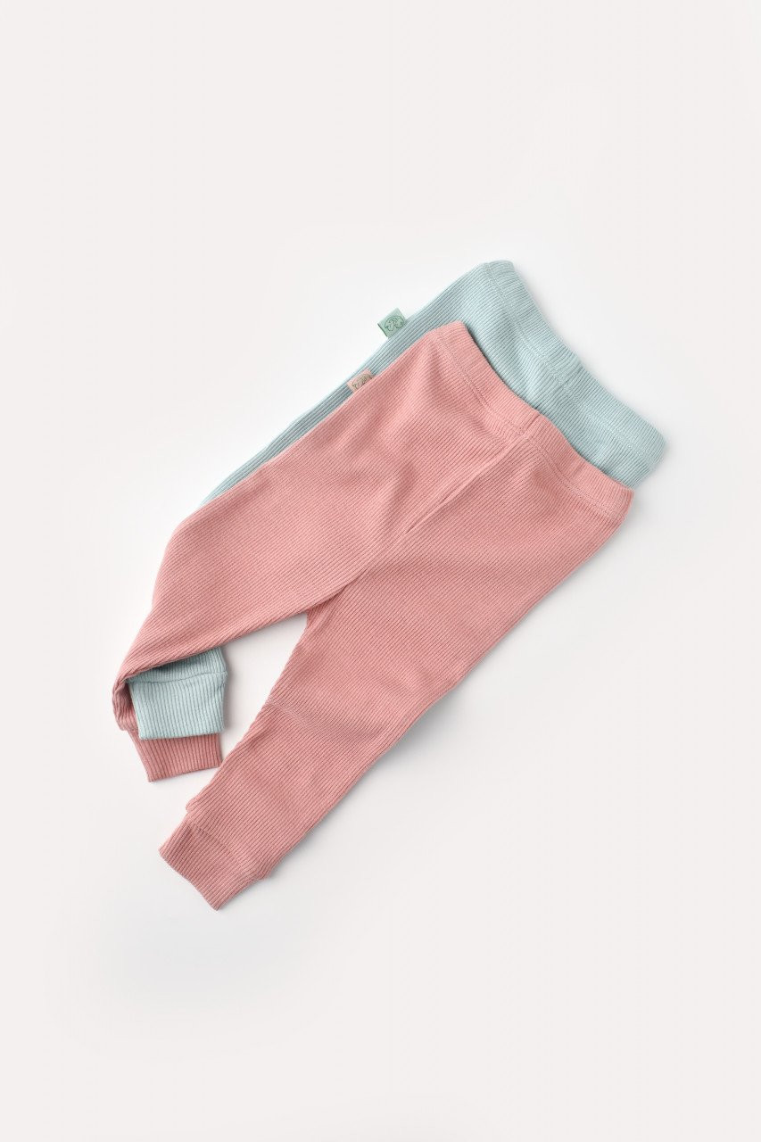 Set 2 pantaloni bebe unisex din bumbac organic si modal - mint/rose, baby cosy (marime: 18-24 luni)