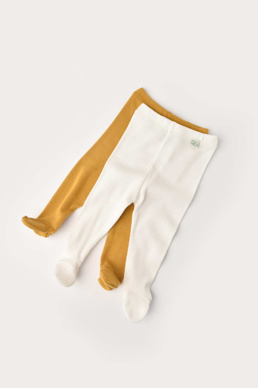 Set 2 pantaloni cu botosei bebe unisex din bumbac organic si modal - mustar/ecru, baby cosy (marime: 6-9 luni)