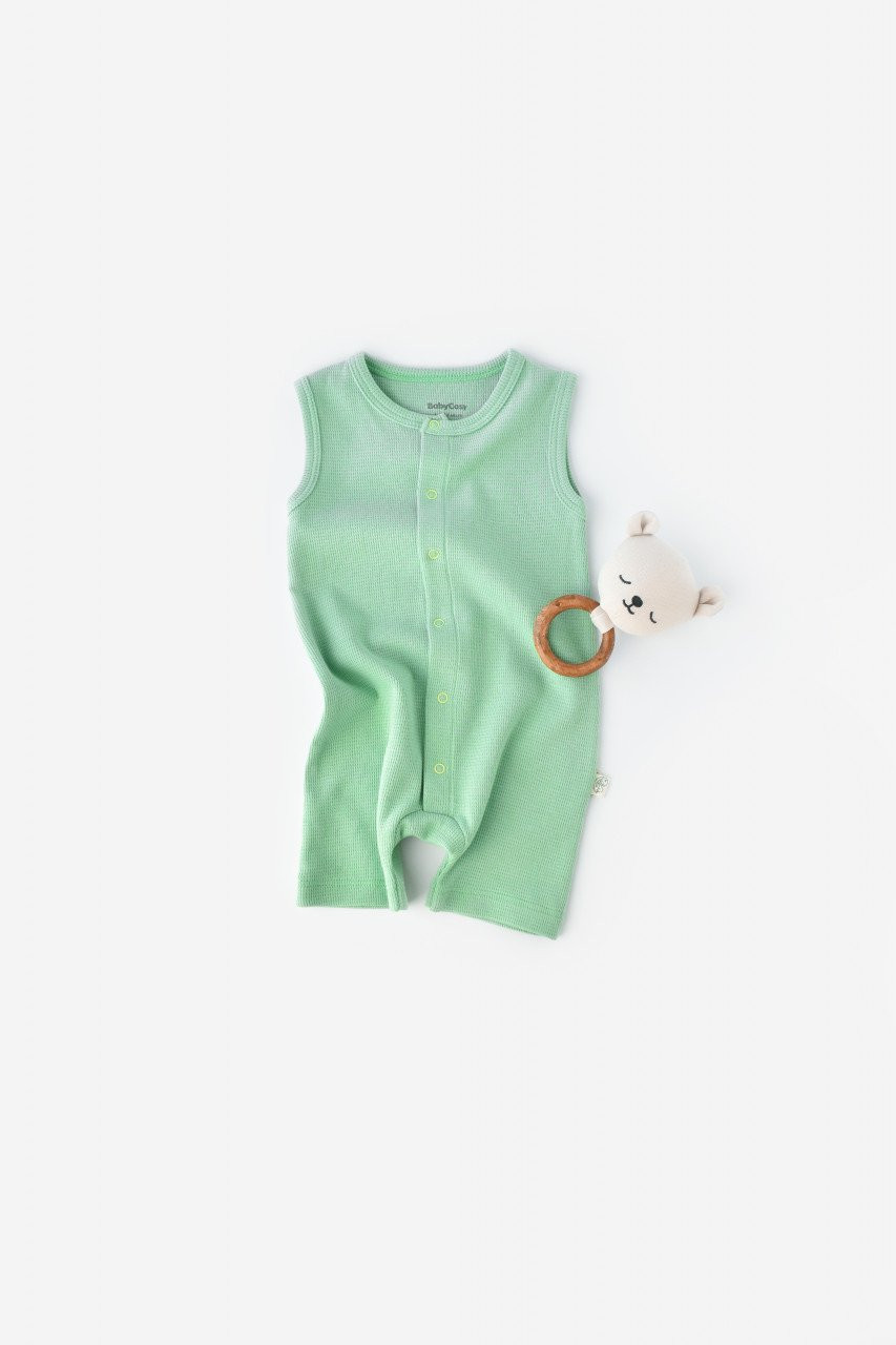 Salopeta fara maneci si panataloni scurti - 100% bumbac organic - mint, baby cosy (marime: 12-18 luni)