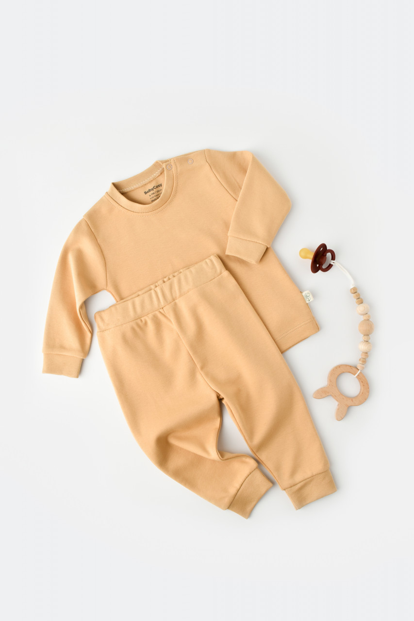 Set bluzita cu maneca lunga si panataloni lungi - bumbac organic 100% - mustar, baby cosy (marime: 18-24 luni)