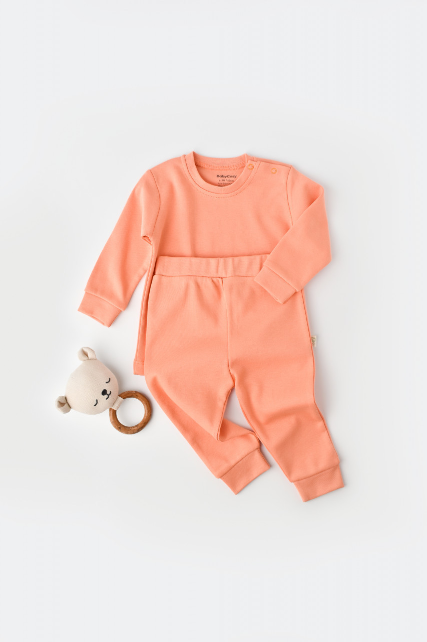 Set bluzita cu maneca lunga si panataloni lungi - bumbac organic 100% - roz, baby cosy (marime: 3-6 luni)