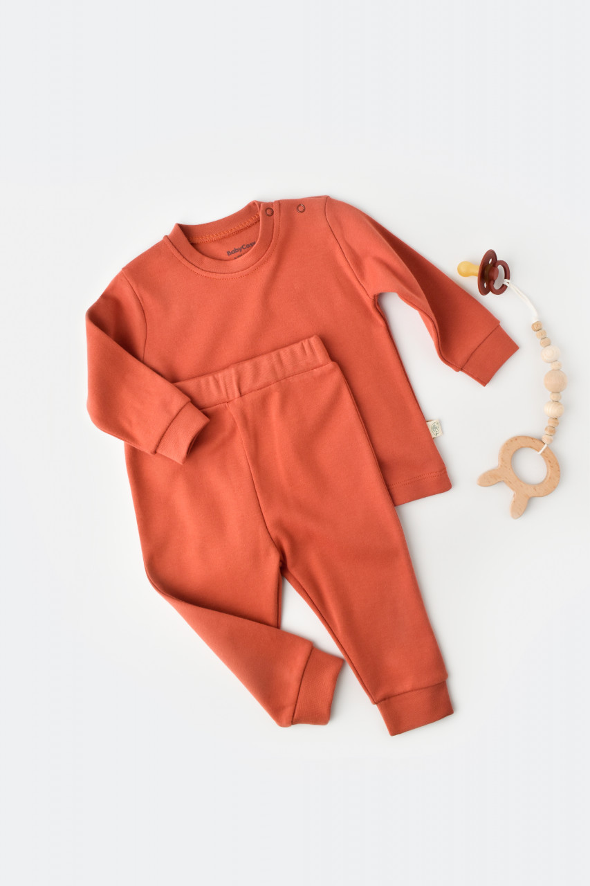 Set bluzita cu maneca lunga si panataloni lungi - bumbac organic 100% - scortisoara, baby cosy (marime: 18-24 luni)