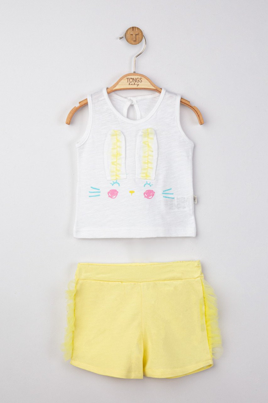 Set maiou de vara cu pantalonasi cu tulle pentru bebelusi , tongs baby (culoare: galben, marime: 18-24 luni)