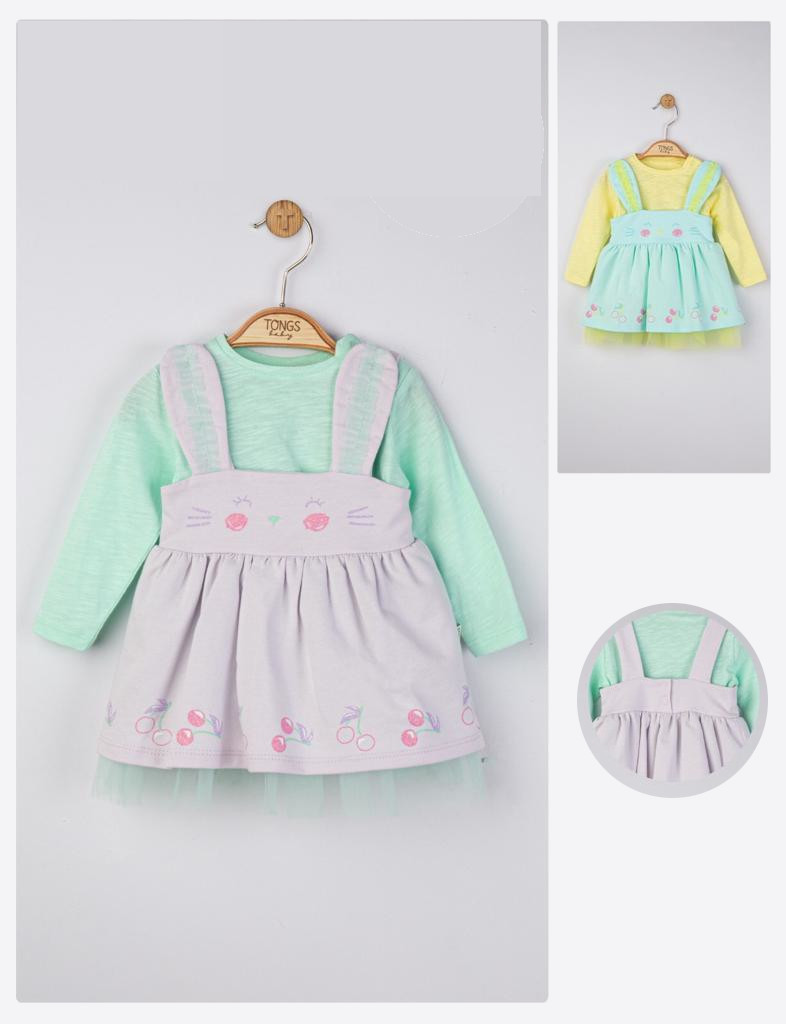 Set rochita cu bluzita pentru fetite cirese, tongs baby (culoare: verde, marime: 9-12 luni)