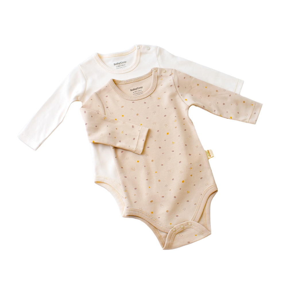 Set 2 body-uri cu maneca lunga bebe unisex -100% bumbac organic - crem cu buline, baby cosy (marime: 12-18 luni)