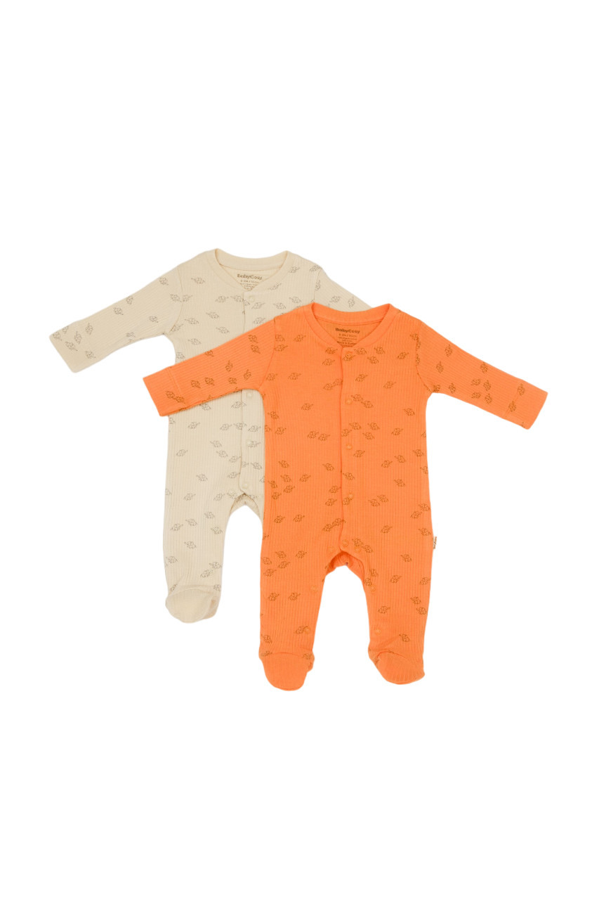 Set 2 salopete lungi printed, babycosy, 50% modal+50% bumbac, stone/apricot (marime: 6-9 luni)