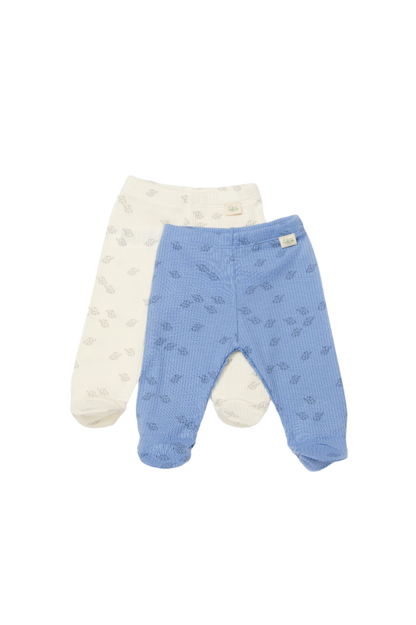 Set 2 pantalonasi cu botosei printed, babycosy, 50% modal+50% bumbac, ecru/lavanda (marime: 0-3 luni)