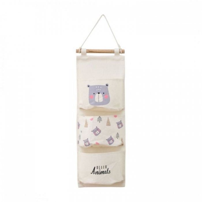 Organizator textil de perete cu 3 compartimente ecotoys or90wz2 - bej