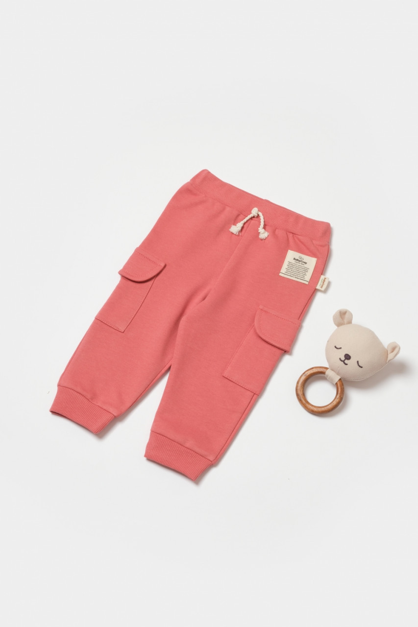 Pantaloni cu buzunare laterale, two thread, 100%bumbac organic - rose, babycosy (marime: 12-18 luni)