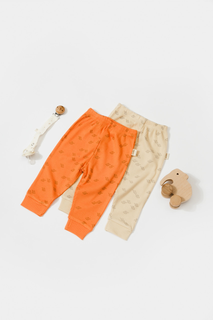 Set 2 pantalonasi printed, babycosy, 50% modal+50% bumbac, stone/apricot (marime: 12-18 luni)