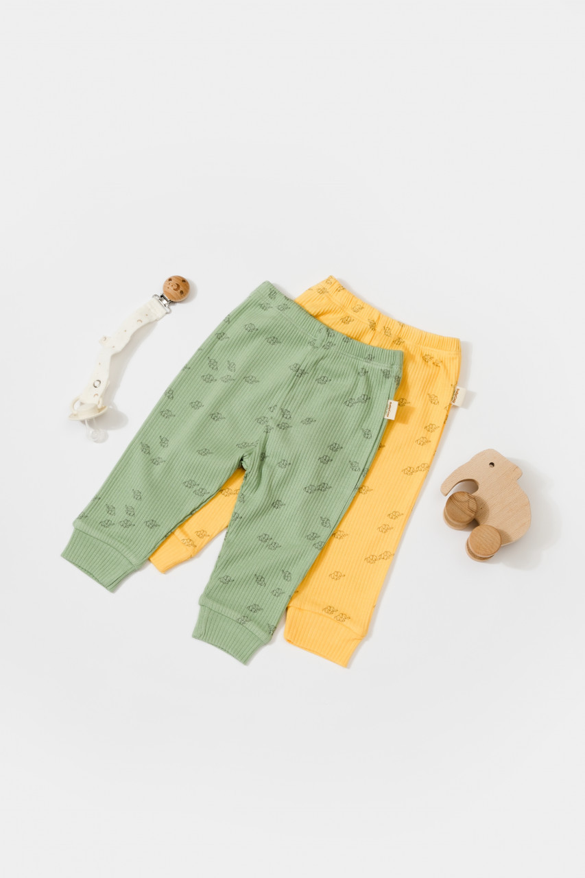 Set 2 pantalonasi printed, babycosy, 50% modal+50% bumbac, verde/lamaie (marime: 3-6 luni)