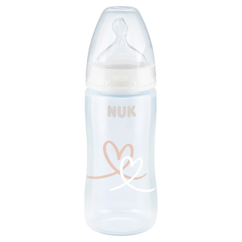 Biberon Nuk First Choice PP 300 ml, Control Temperatura, Tetina Silicon M, 0-6 luni, Inimioare