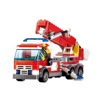 Set cuburi constructie MyFireBrigade Masina autoutilitara de pompieri cu scara, 244 piese, Blocki