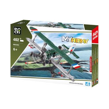 Set cuburi constructie MyArmy Avion militar biplan, 402 piese, Blocki