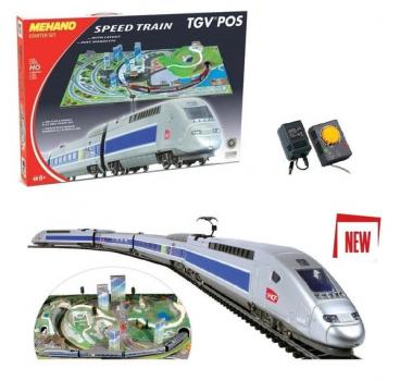 Set trenulet electric TGV Mehano T111 cu locomotiva, trei vagoane, sina si diorama