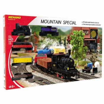 Set trenulet electric montan Mehano T112 cu locomotiva si patru vagoane si sina