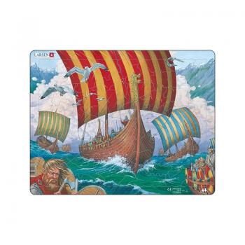 Puzzle maxi Corabiile vikingilor, orientare tip vedere, 64 de piese, Larsen