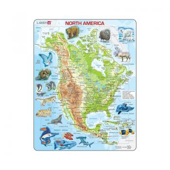 Puzzle maxi Harta fizica si animalele din America de Nord, orientare tip portret, 66 de piese, Larsen