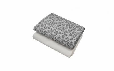 Set cearceafuri "gray hearts", patut bebelus,  kidsdecor, cu elastic din bumbac - 52x95 cm