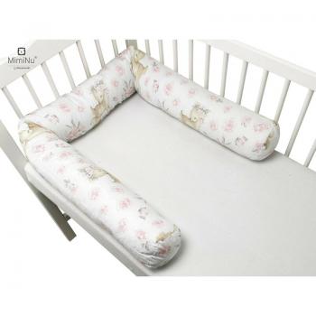 MimiNu - Aparatoare tip rulou pentru patut, Lungime 180 cm, Din bumbac, Cu diametru de 10 cm, Sweet Deer Pink 