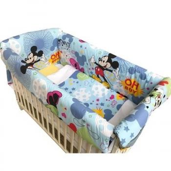 Lenjerie de patut bebelusi 140x70 cm cu aparatori maxi mickey mouse