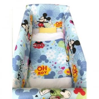 Lenjerie de patut bebelusi 120x60 cm cu aparatori maxi mickey mouse