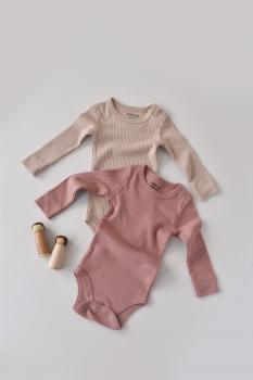 Set de 2 body-uri cu maneca lunga din bumbac organic si modal - roz/blush (marime: 0-3 luni)