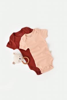 Set 2 body-uri bebe unisex din bumbac organic si modal - caramiziu/somon, baby cosy (marime: 9-12 luni)