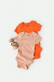 Set 2 body-uri bebe unisex din bumbac organic si modal - rodie/piersica, baby cosy (marime: 9-12 luni)