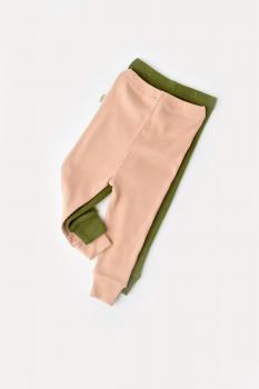 Set 2 pantaloni bebe unisex din bumbac organic si modal - verde/blush, baby cosy (marime: 6-9 luni)