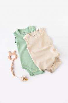 Set 2 body-uri fara maneci bebe unisex -100% bumbac organic - mint/stone, baby cosy (marime: 9-12 luni)