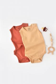 Set 2 body-uri fara maneci bebe unisex -100% bumbac organic - mustar/ scortisoara, baby cosy (marime: 18-24 luni)